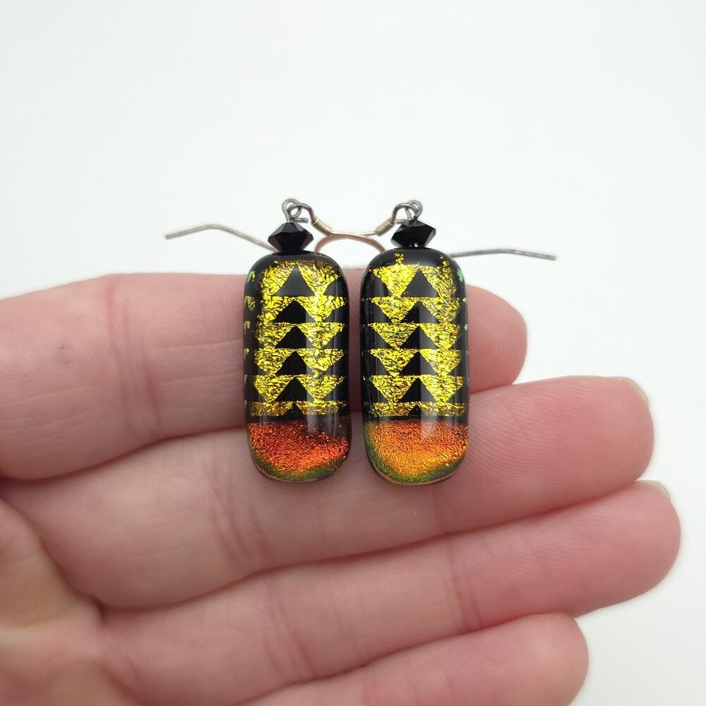 Sterling Silver Handmade Black And Yellow Glass Earrings A1175